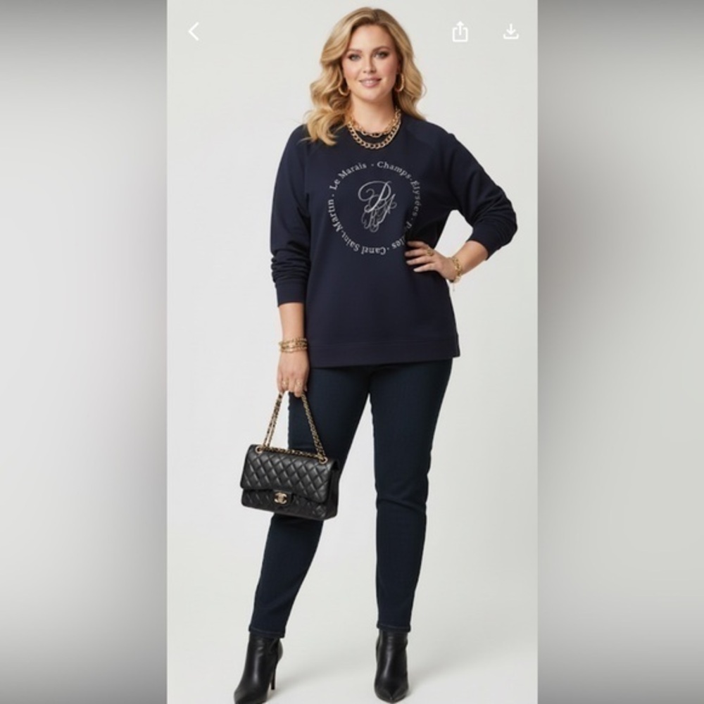 New Pennington Navy Blue & White Crewneck Sweatshirt Size 1X Cotton Blend
